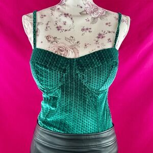 Lulus Velvet Bustier Bodysuit Top Emerald Green Medium Sexy Luxe Glam Party Chic